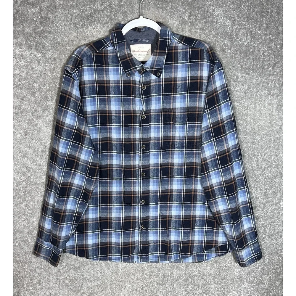 Original Weatherproof Vintage Flannel Button Down Shirt Mens Siz XXL Blue Plaid